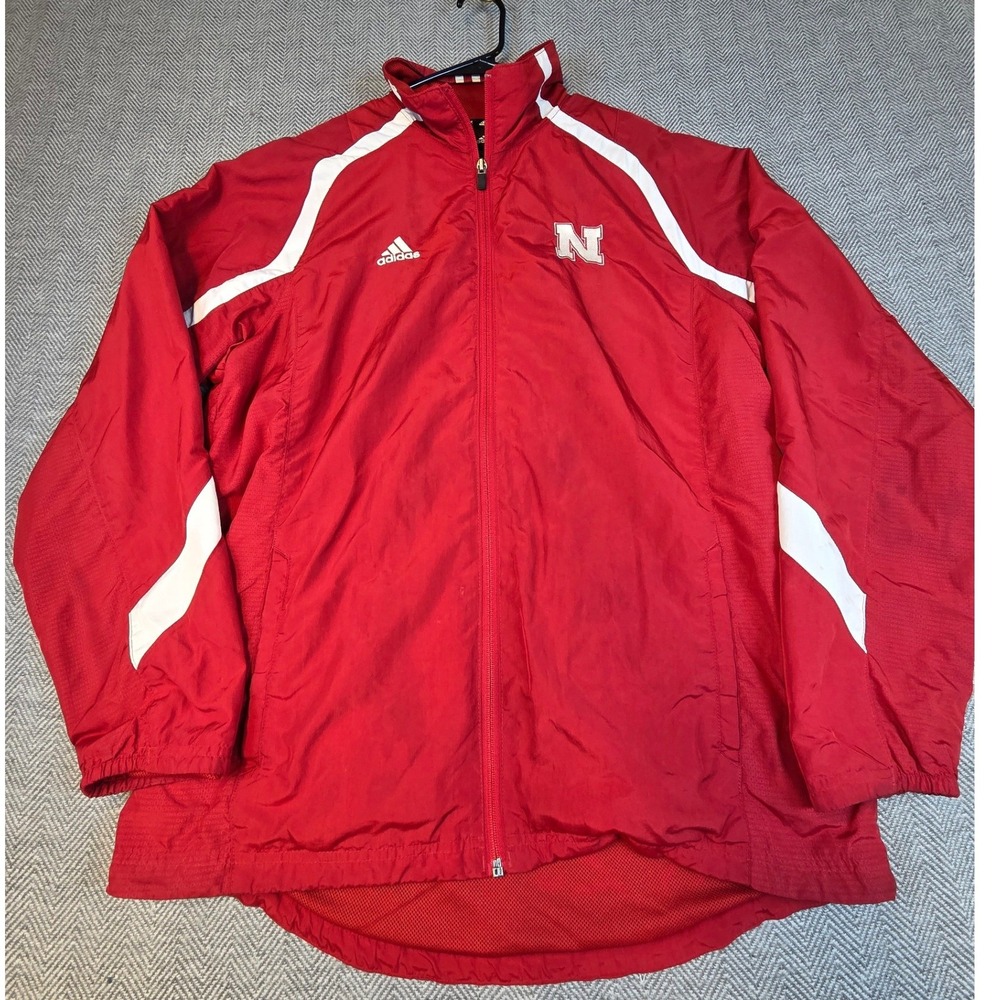 Adidas Nebraska Cornhuskers ClimaProof Windbreaker Jacket Red Mens Small 5884A